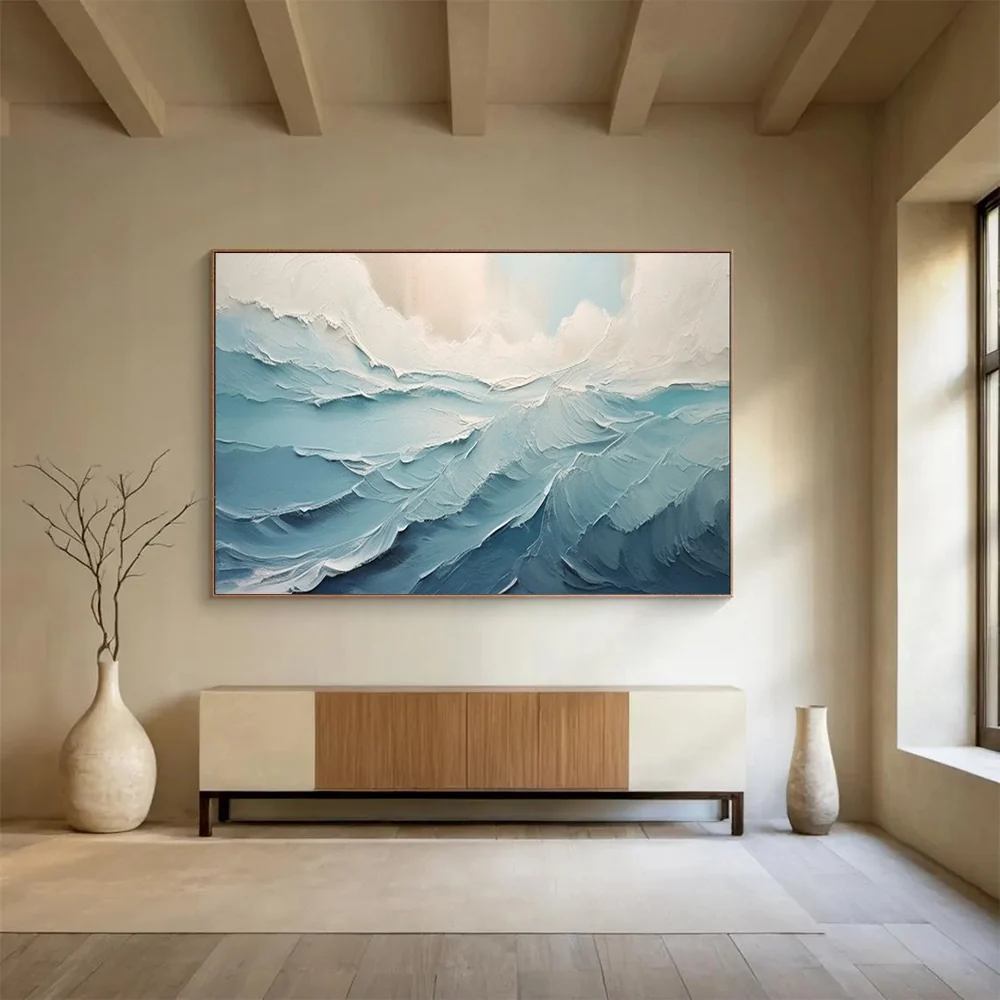 Waves Hand-painted Original Suits Office Coastal Abstract Wall Art K92PG